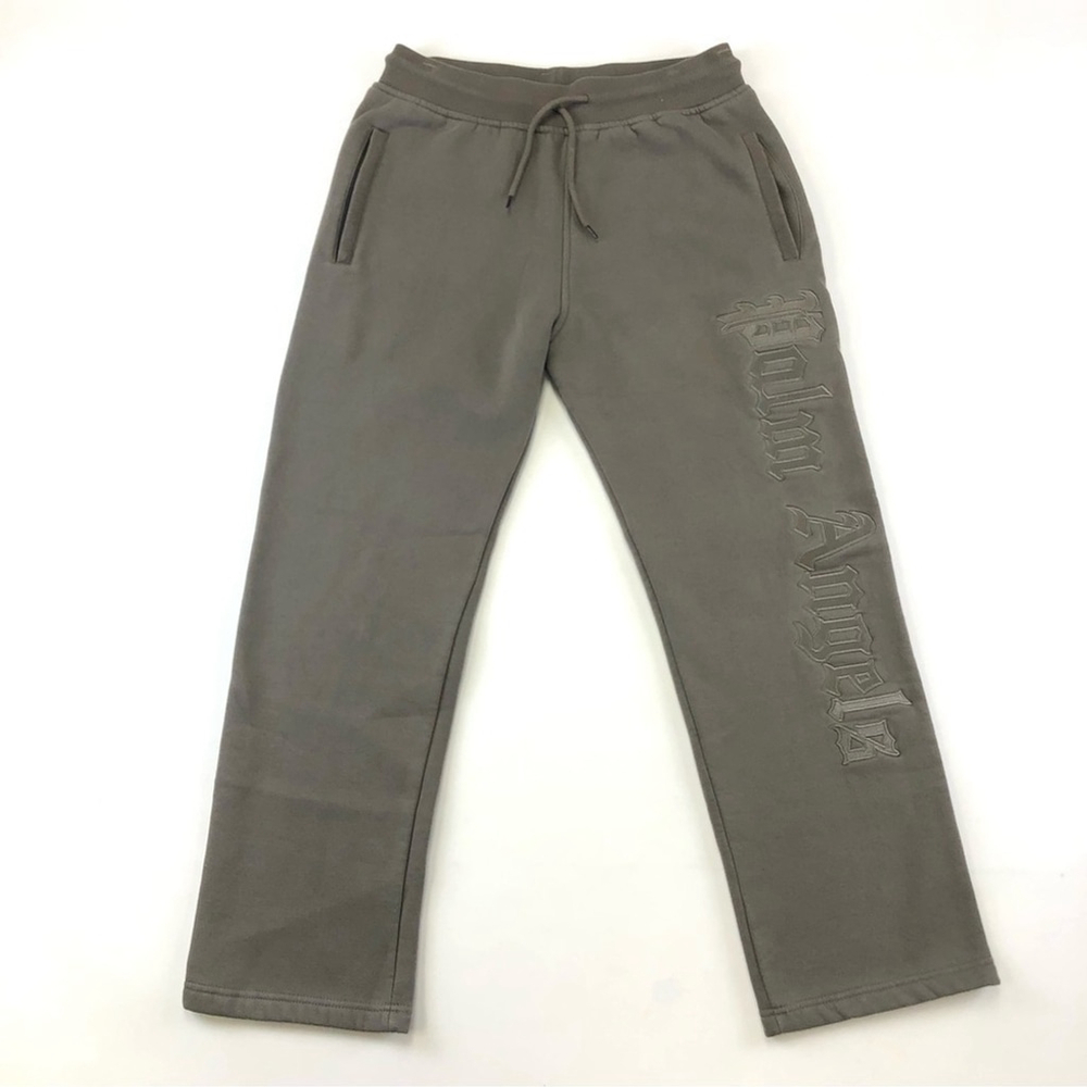 Palm Angels taupe neutral genderless fleece pull on pant Medium embroidered leg